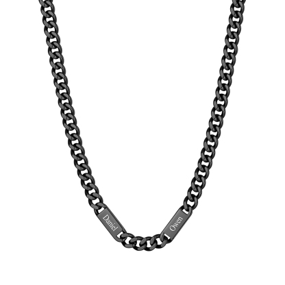 9mm Custom 2 Name Cuban Chain Necklace in Black Plated