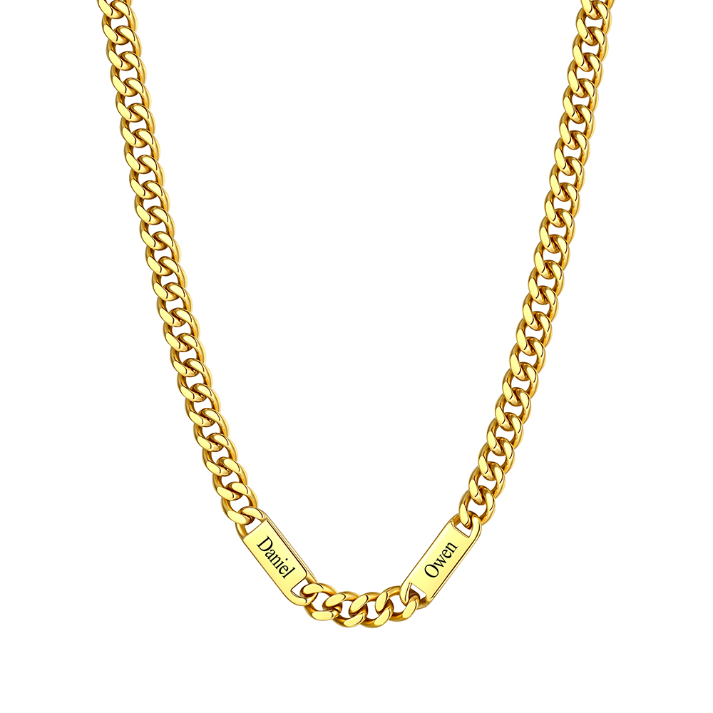 9mm Custom 2 Name Cuban Chain Necklace in Gold Plated