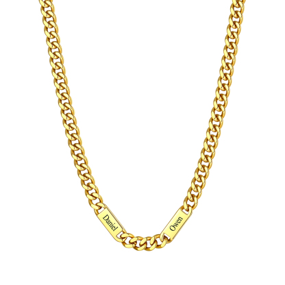 9mm Custom 2 Name Cuban Chain Necklace in Gold Plated