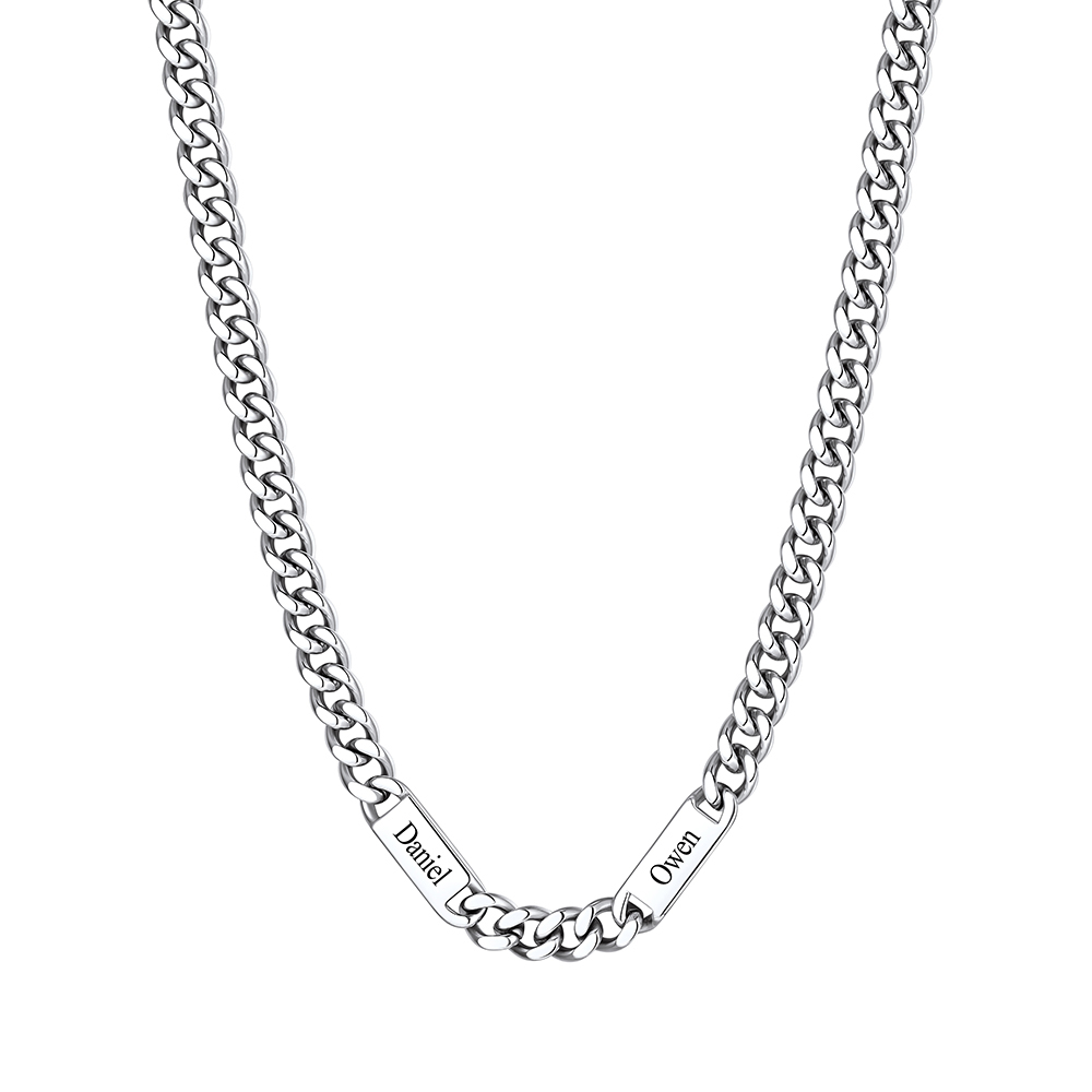 9mm Custom 2 Name Cuban Chain Necklace in Stainless Steel