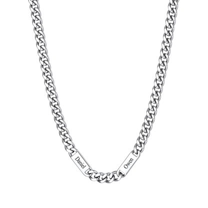 9mm Custom 2 Name Cuban Chain Necklace in Stainless Steel