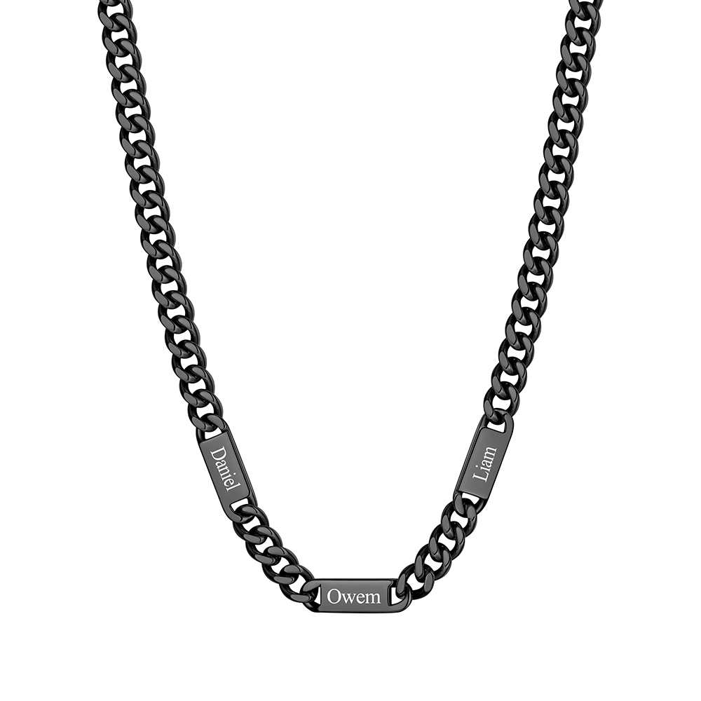 9mm Custom 3 Name Cuban Chain Necklace in Black Plated
