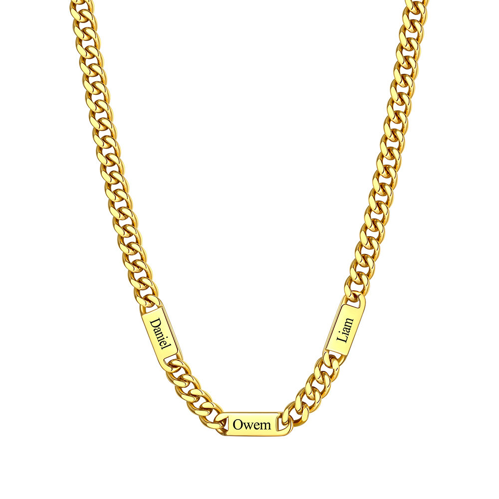 9mm Custom 3 Name Cuban Chain Necklace in Gold Plated