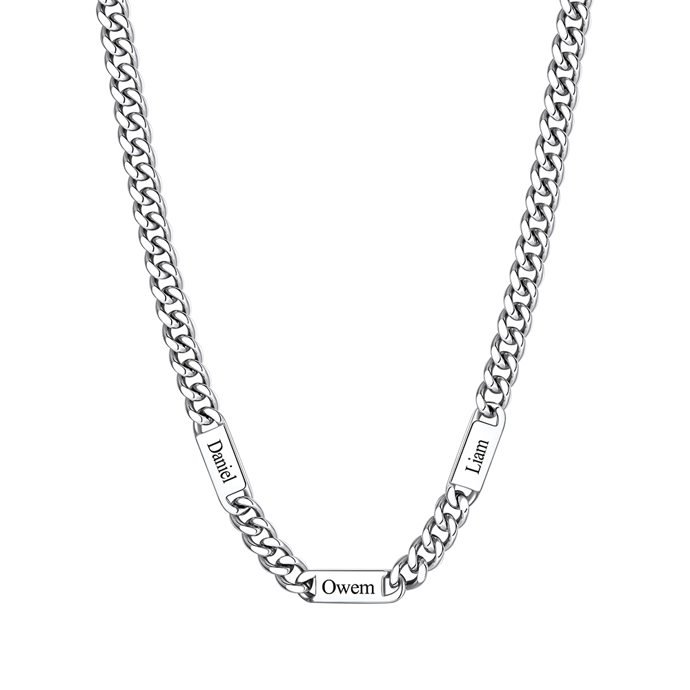 9mm Custom 3 Name Cuban Chain Necklace in Stainless Steel