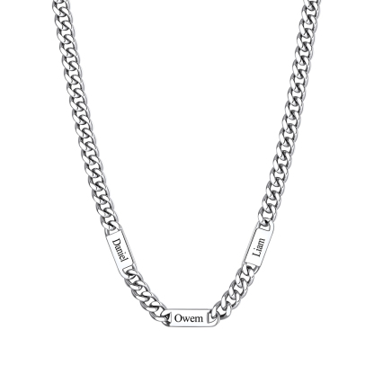 9mm Custom 3 Name Cuban Chain Necklace in Stainless Steel