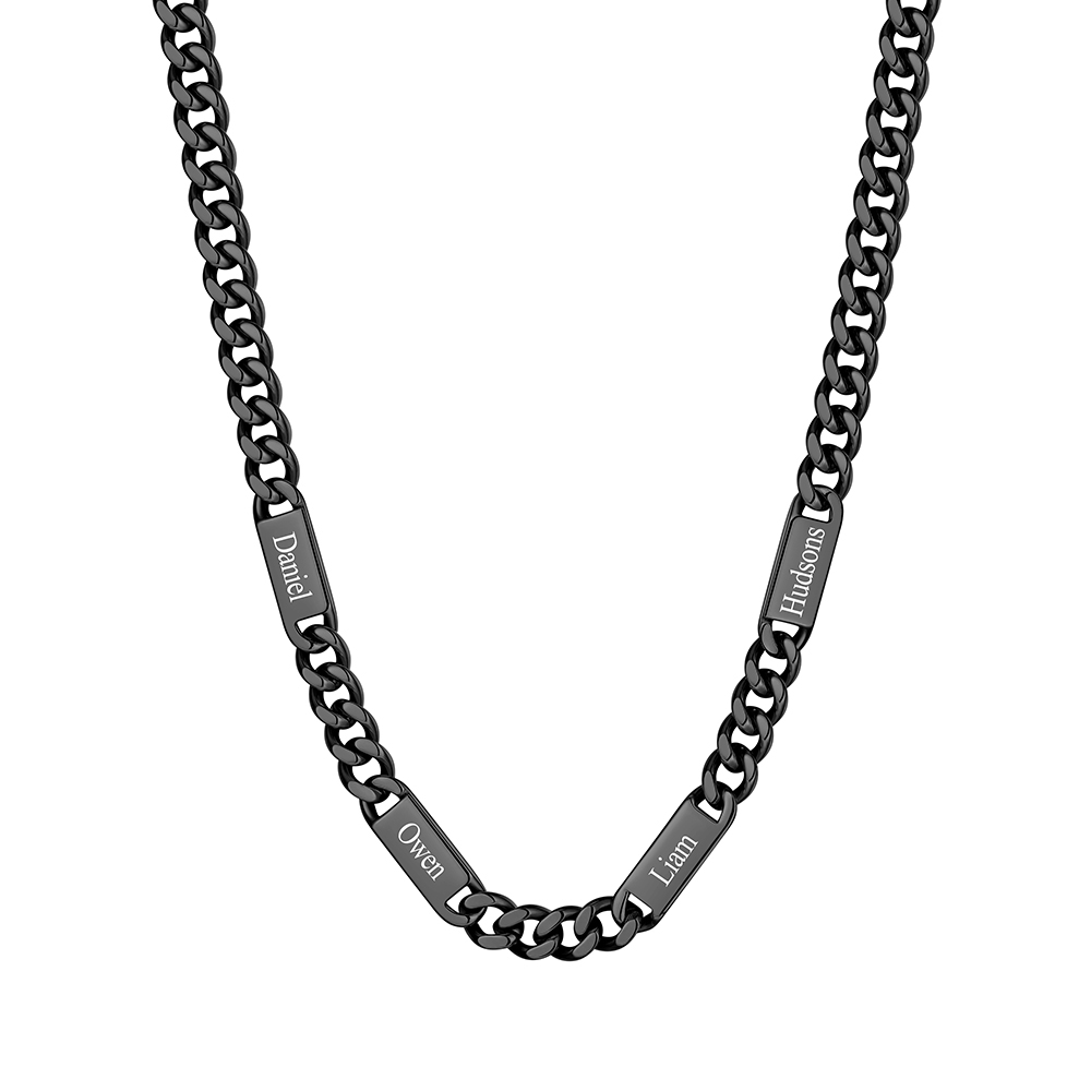 9mm Custom 4 Name Cuban Chain Necklace in Black Plated