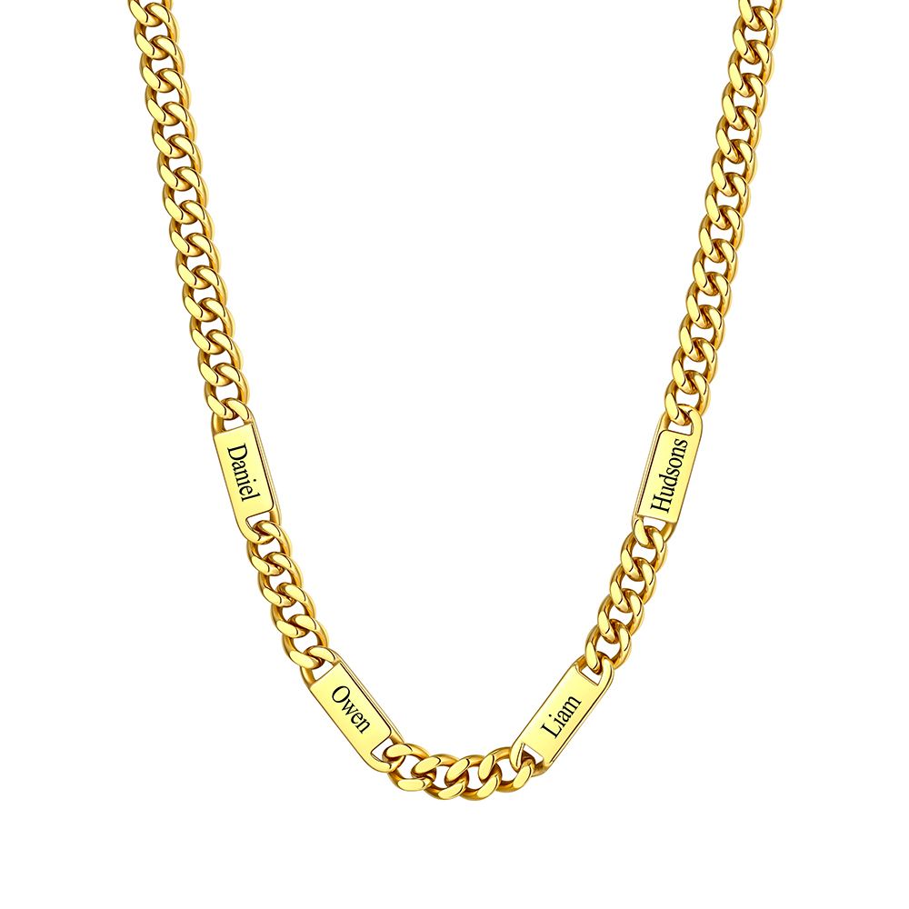 9mm Custom 4 Name Cuban Chain Necklace in Gold Plated