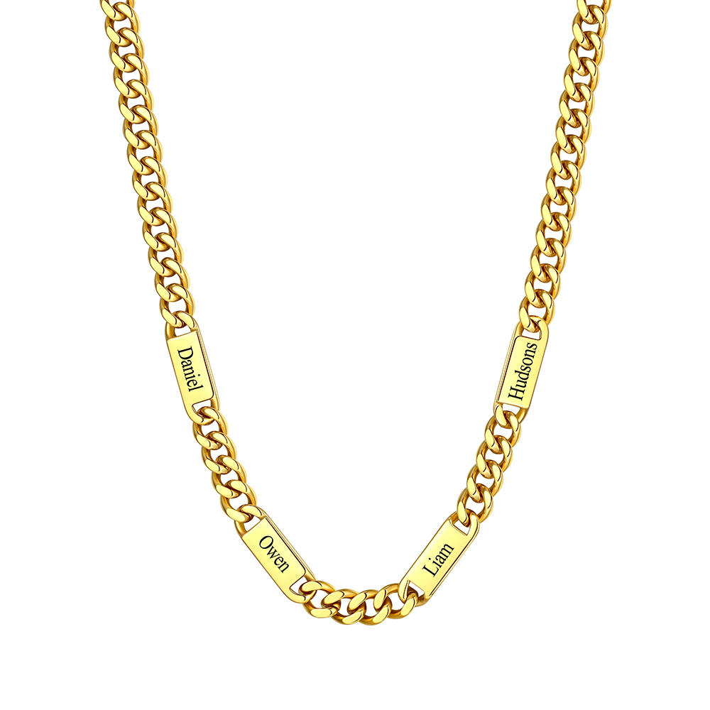 9mm Custom 4 Name Cuban Chain Necklace in Gold Plated