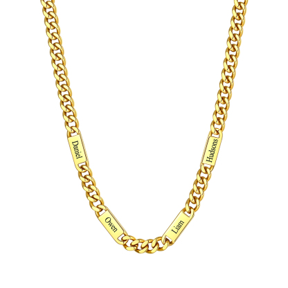 9mm Custom 4 Name Cuban Chain Necklace in Gold Plated