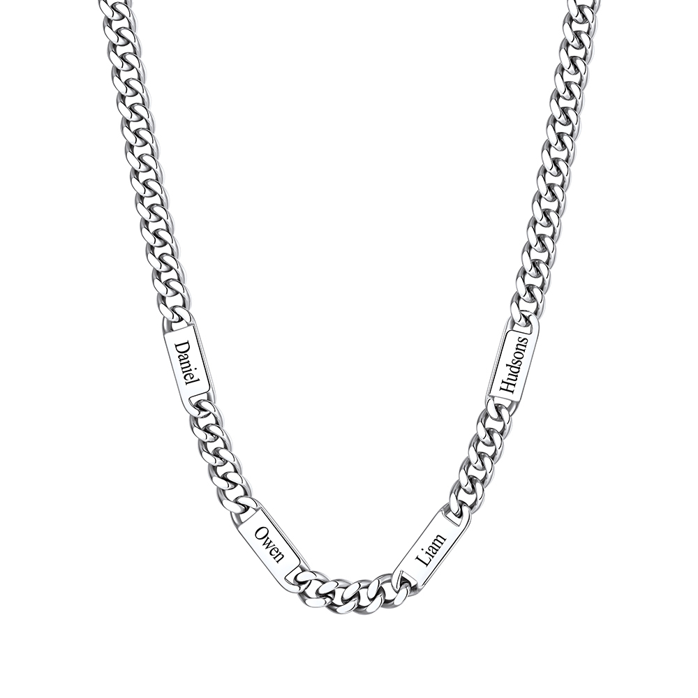 9mm Custom 4 Name Cuban Chain Necklace in Stainless Steel