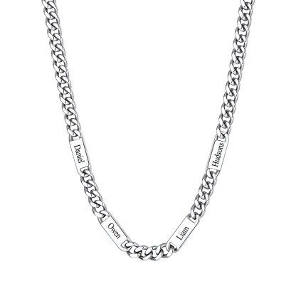 9mm Custom 4 Name Cuban Chain Necklace in Stainless Steel