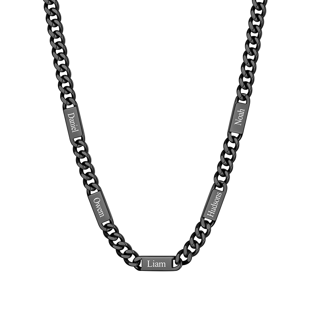 9mm Custom 5 Name Cuban Chain Necklace in Black Plated