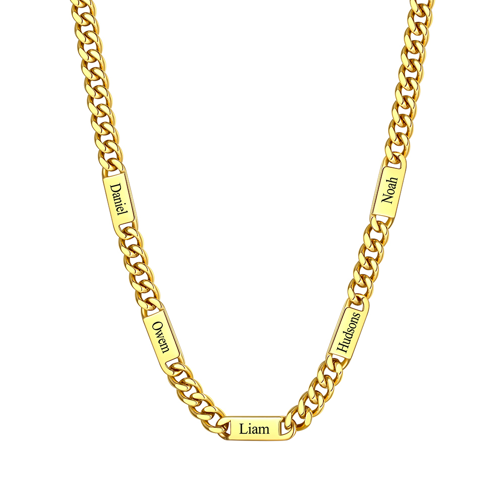 9mm Custom 5 Name Cuban Chain Necklace in Gold Plated