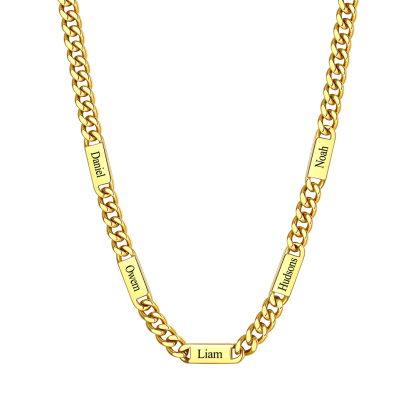 9mm Custom 5 Name Cuban Chain Necklace in Gold Plated