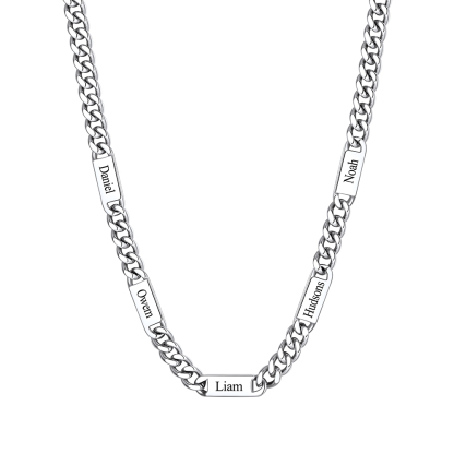 9mm Custom 5 Name Cuban Chain Necklace in Stainless Steel