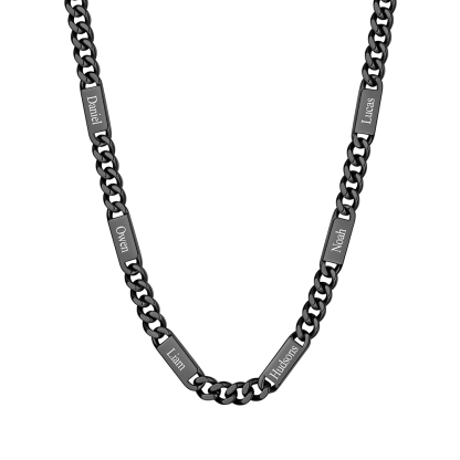 9mm Custom 6 Name Cuban Chain Necklace in Black Plated