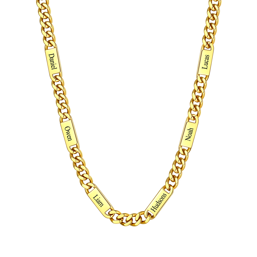 9mm Custom 6 Name Cuban Chain Necklace in Gold Plated