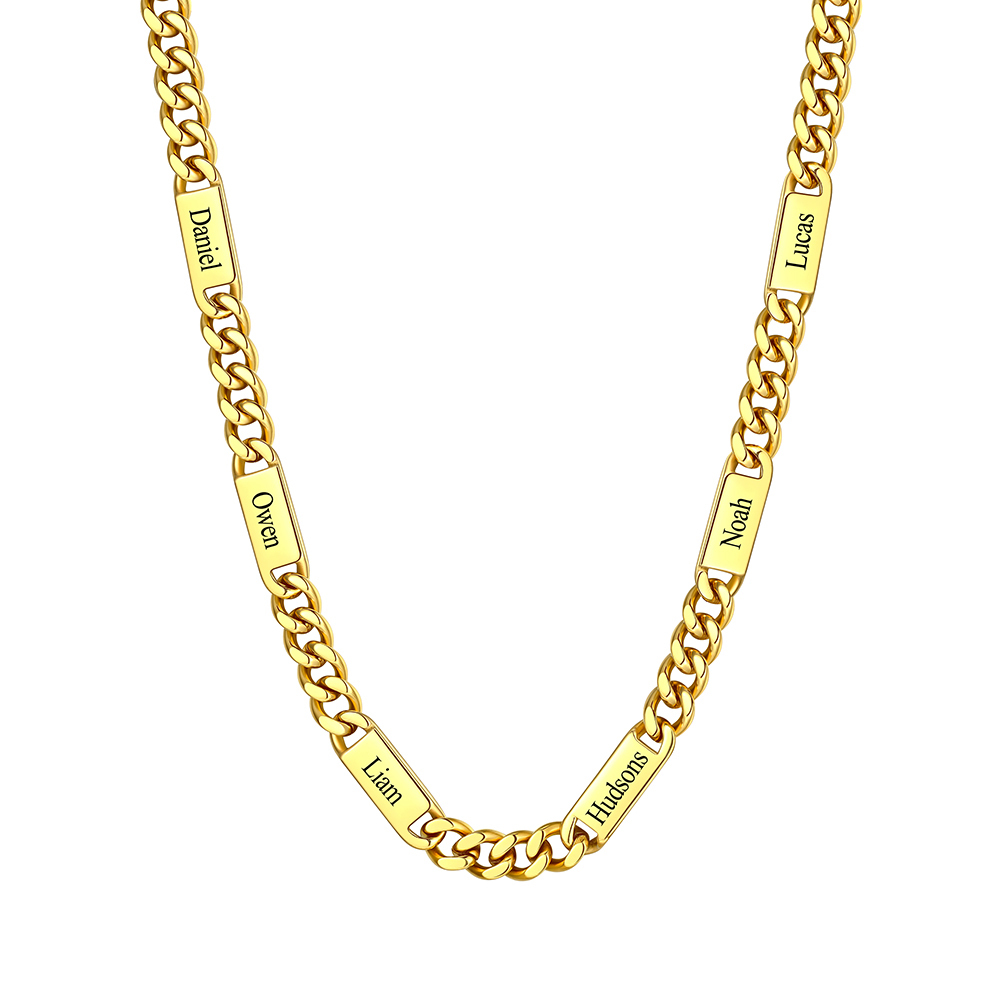 9mm Custom 6 Name Cuban Chain Necklace in Gold Plated