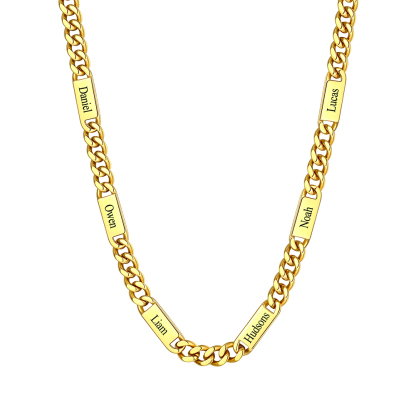 9mm Custom 6 Name Cuban Chain Necklace in Gold Plated