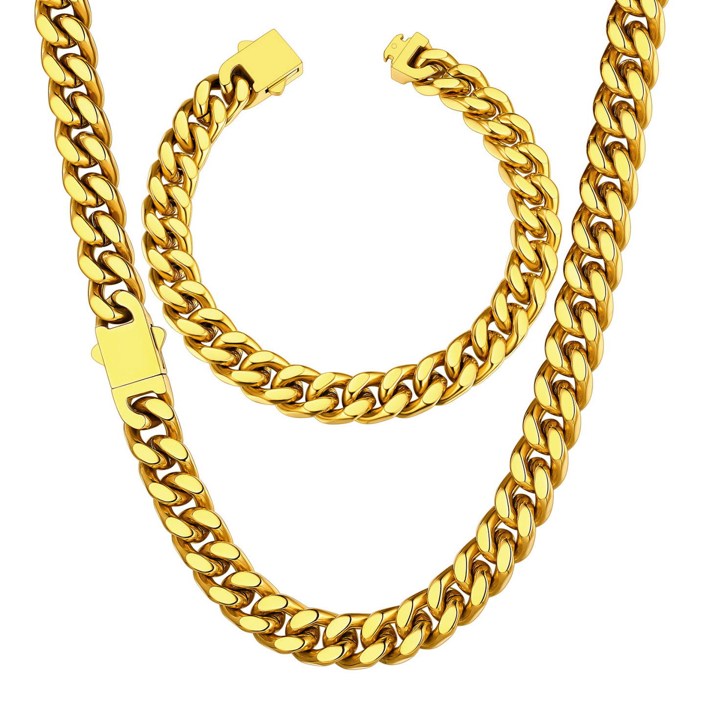5/7/9/12mm Miami Cuban Link Chain & Bracelet Set for Him
