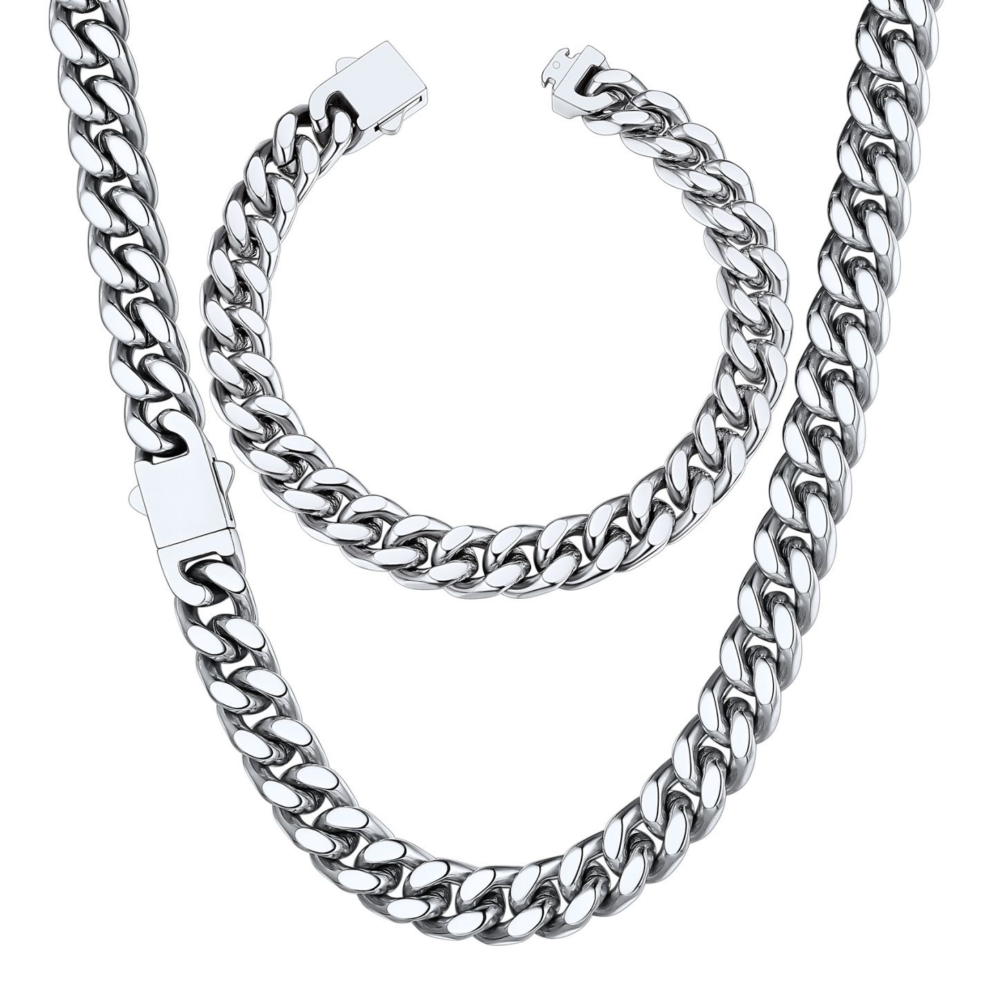 5/7/9/12mm Miami Cuban Link Chain & Bracelet Set for Him