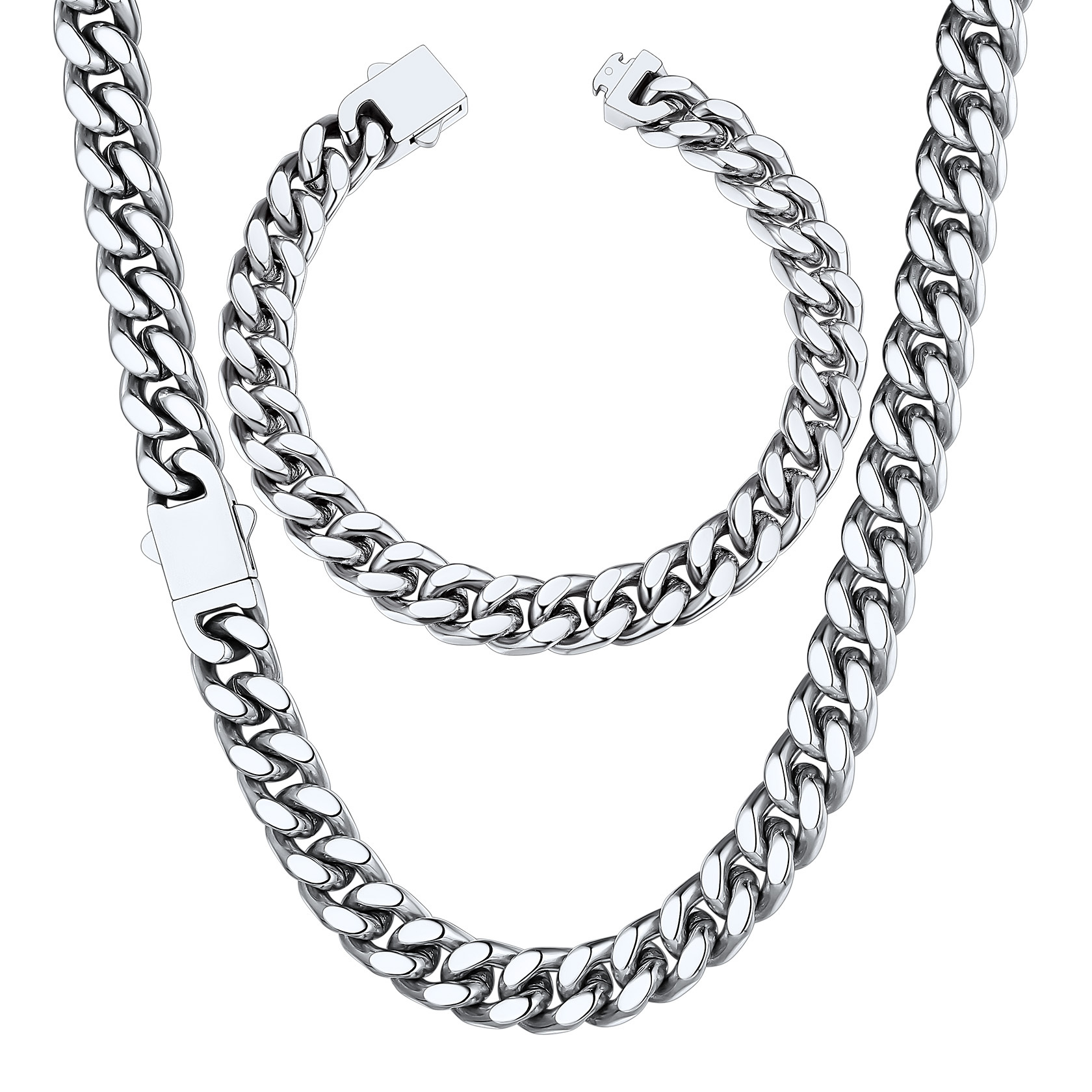 5/7/9/12mm Miami Cuban Link Chain & Bracelet Set for Him