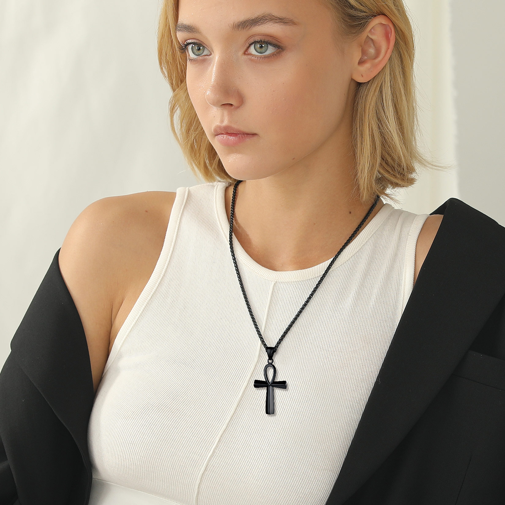 Stainless Steel Ankh Cross Pendant Egyptian Necklace For Men Women