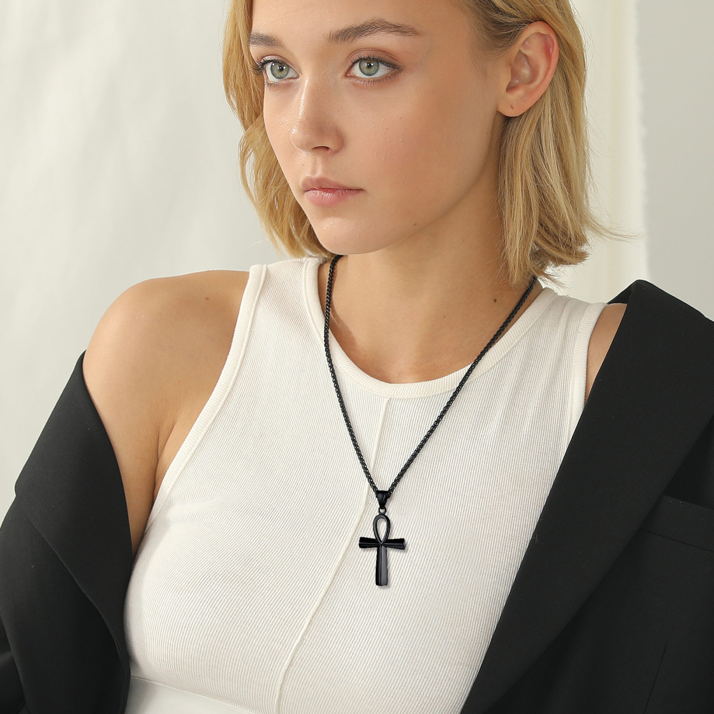 Stainless Steel Ankh Cross Pendant Egyptian Necklace For Men Women