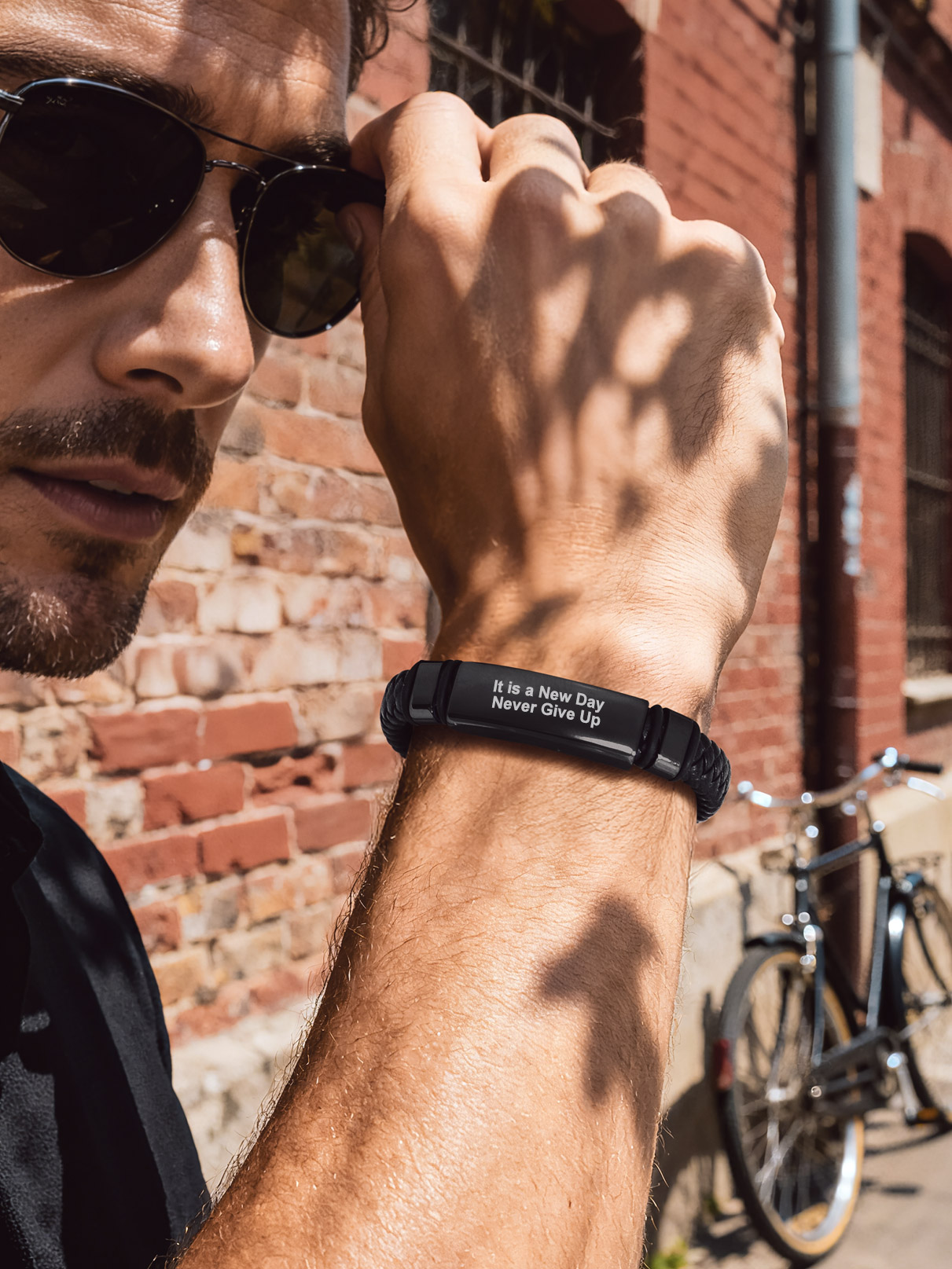 Custom Engraving 11mm Stainless Steel  Leather Bracelet For Men