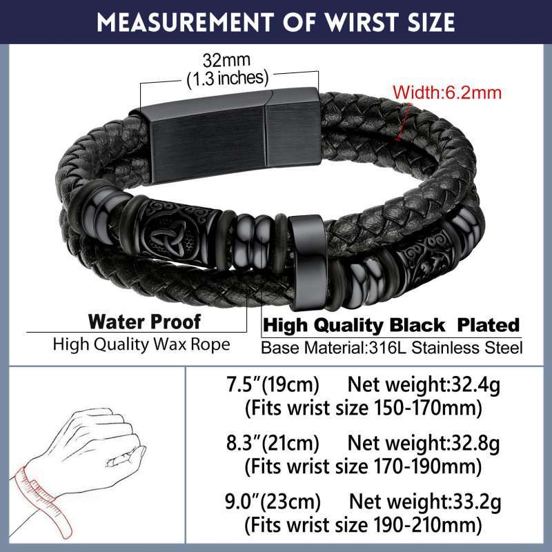 Compass Celtic Charm Braided Leather Bracelet With Magnetic Buckle