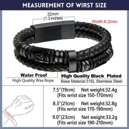 Compass Celtic Charm Braided Leather Bracelet With Magnetic Buckle