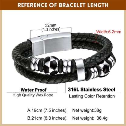 Football Beaded Woven Leather Bracelet With Magnetic Buckle