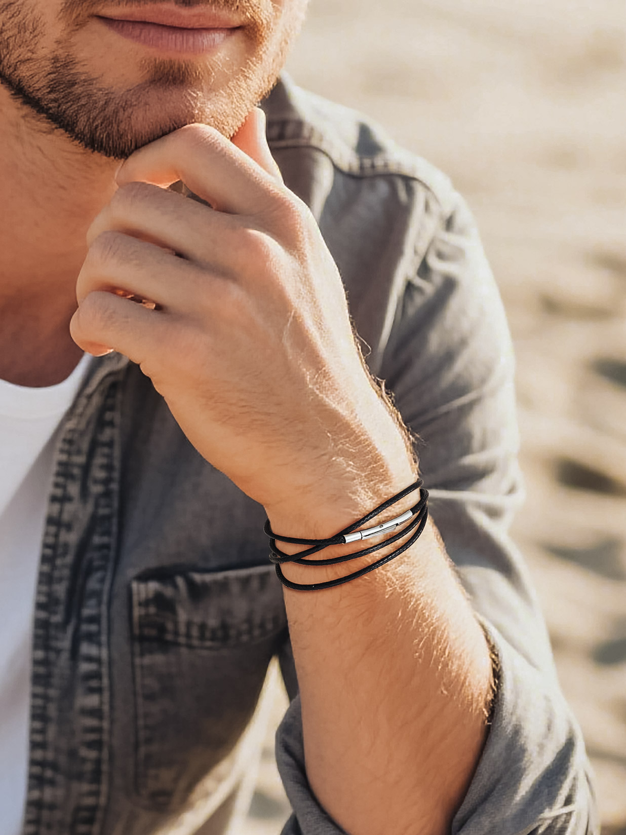  3MM Stainless Steel & Leather Cord Necklace For Men Women