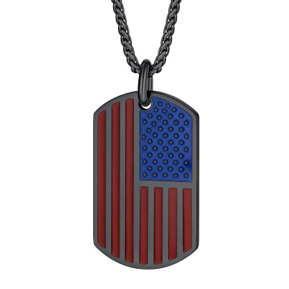 Stainless Steel American Flag Dog Tag Pendant