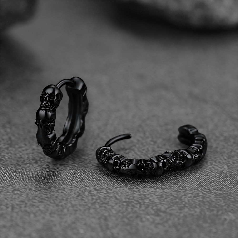 Black Gothic Skull Huggie Hoop Earrings