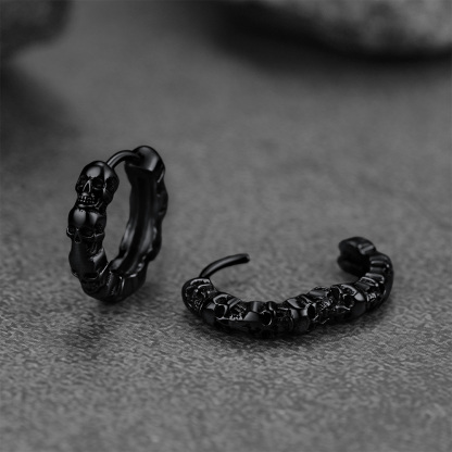Black Gothic Skull Huggie Hoop Earrings