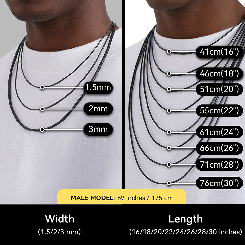 Braided Leather Chain Necklace Details-Necklace Width, Length