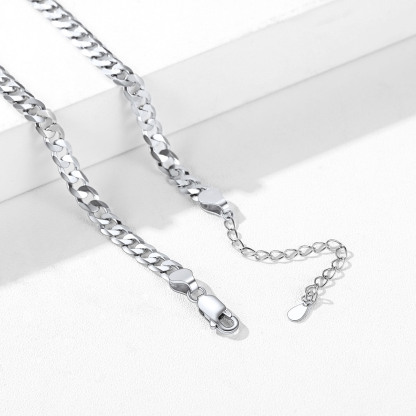 Adjustable sterling silver curb chain necklace with lobster clasp, minimalist white surface