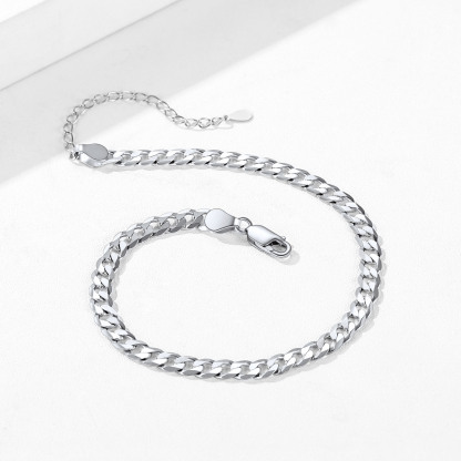 S925 sterling silver Cuban link chain bracelet with lobster clasp and adjustable extension chain