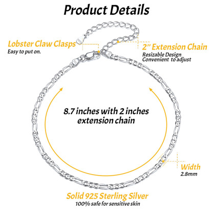 Product details: 8.7-inch solid sterling silver necklace with extension chain