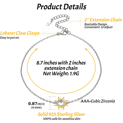 S925 Summer Sun Beach Anklet Size Guide