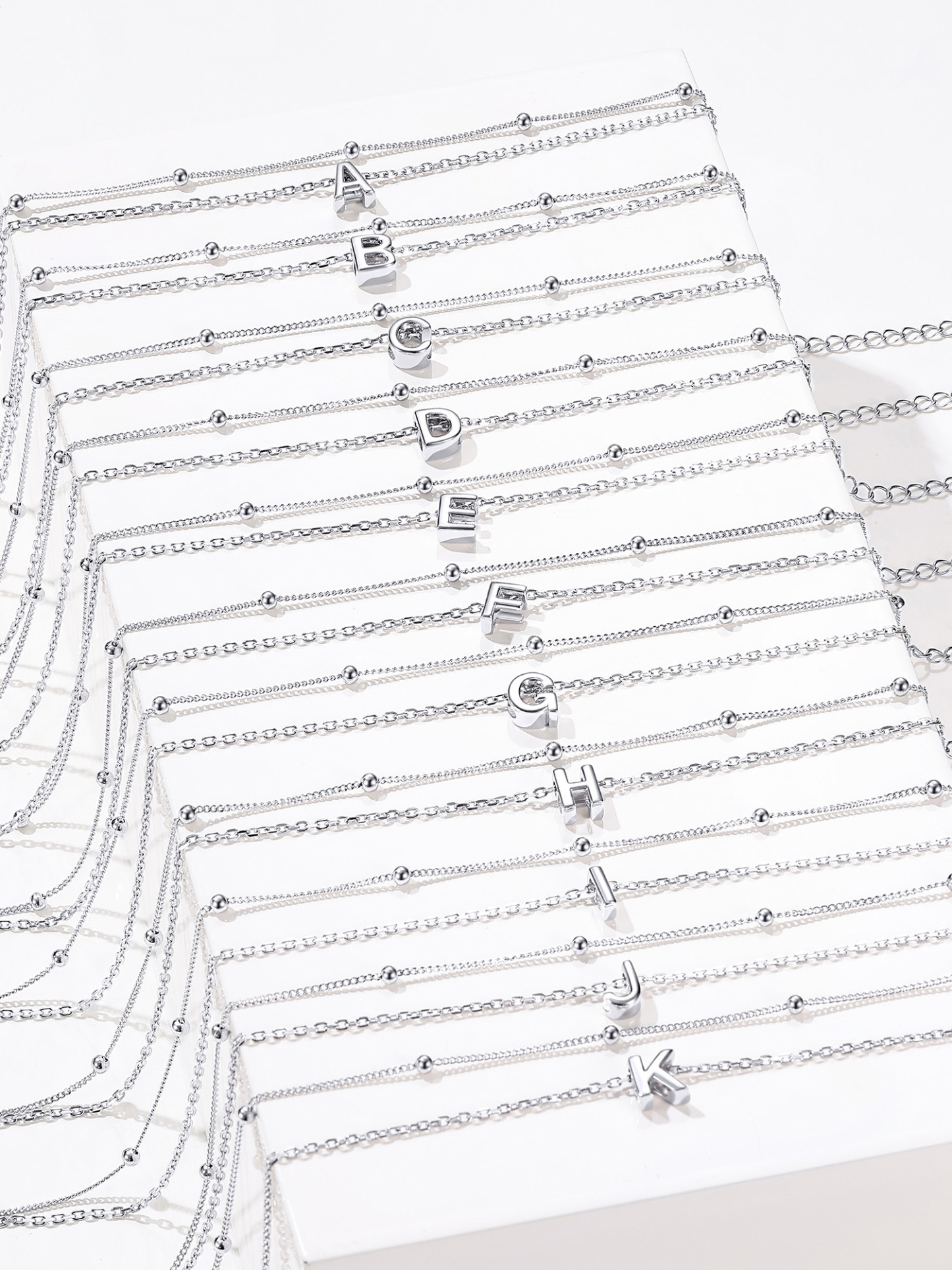 Sterling Silver Dainty Layered Waterproof Initial Anklets in different letter