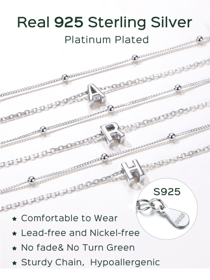 Sterling Silver Dainty Layered Waterproof Initial Anklets