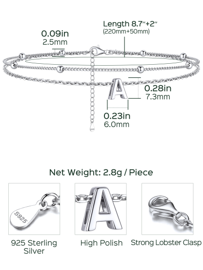 Dainty Layered Waterproof Initial Anklets Details: Dimensions, Hypoallergenic, Lobster-Claw-Clasps