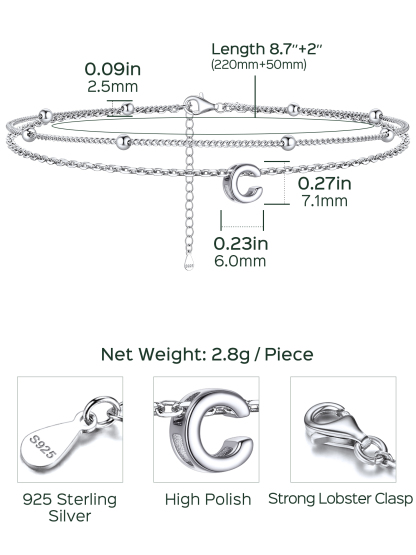 Dainty Layered Waterproof Initial Anklets Details: Dimensions, Hypoallergenic, Lobster-Claw-Clasps