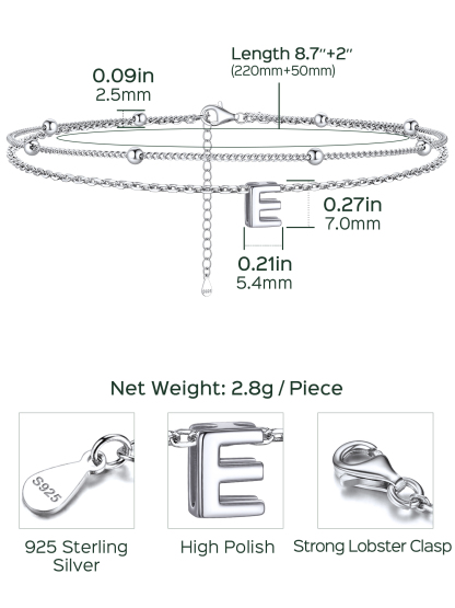 Dainty Layered Waterproof Initial Anklets Details: Dimensions, Hypoallergenic, Lobster-Claw-Clasps