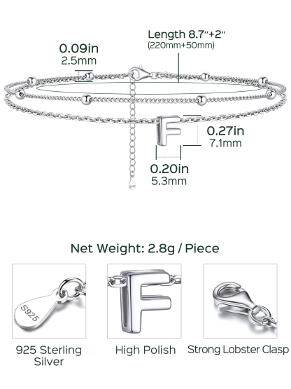 Dainty Layered Waterproof Initial Anklets Details: Dimensions, Hypoallergenic, Lobster-Claw-Clasps