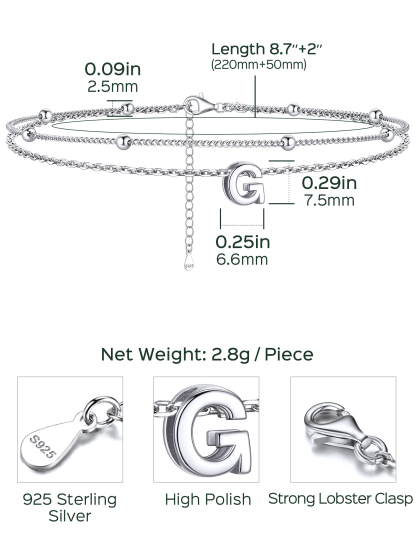Dainty Layered Waterproof Initial Anklets Details: Dimensions, Hypoallergenic, Lobster-Claw-Clasps