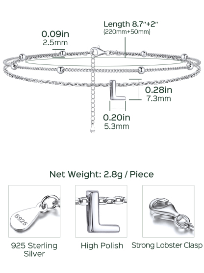 Dainty Layered Waterproof Initial Anklets Details: Dimensions, Hypoallergenic, Lobster-Claw-Clasps