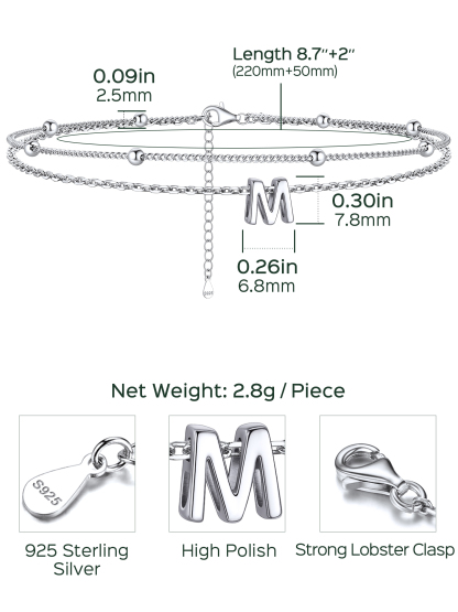 Dainty Layered Waterproof Initial Anklets Details: Dimensions, Hypoallergenic, Lobster-Claw-Clasps